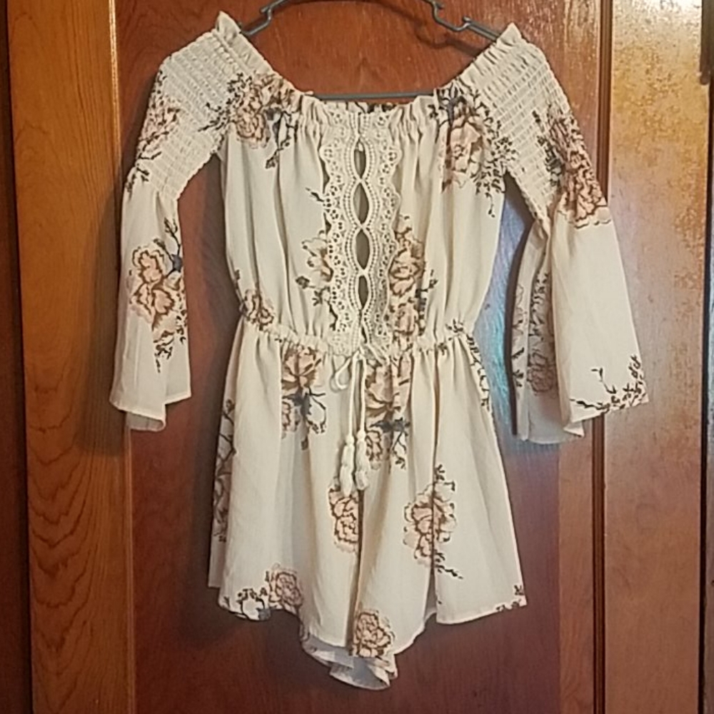Flowery Long Sleeve Off the Shoulder Romper
